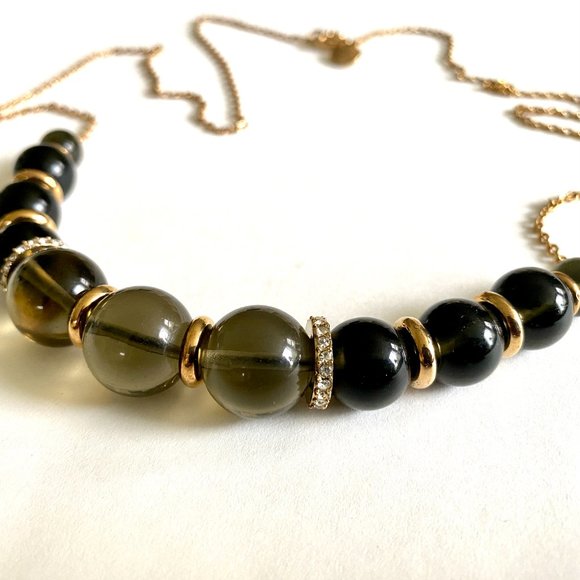 J. Crew Long Gold Tone Necklace with Dark Olive Green Beads - Picture 10 of 15